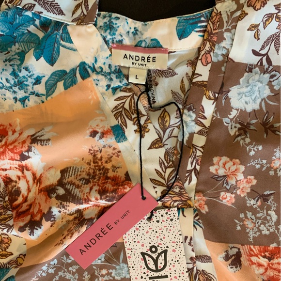 New Andree patchwork print womens blouse size large flowy loose relaxed fall - Picture 5 of 11